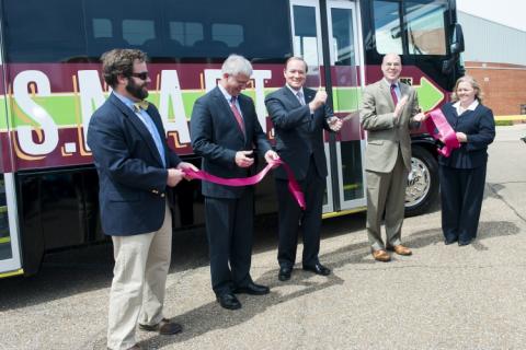 University officials, along with city and state leaders, celebrated a ribbon-cutting ceremony for the Starkville-Mississippi State University Area Rapid Transit (SMART) system
